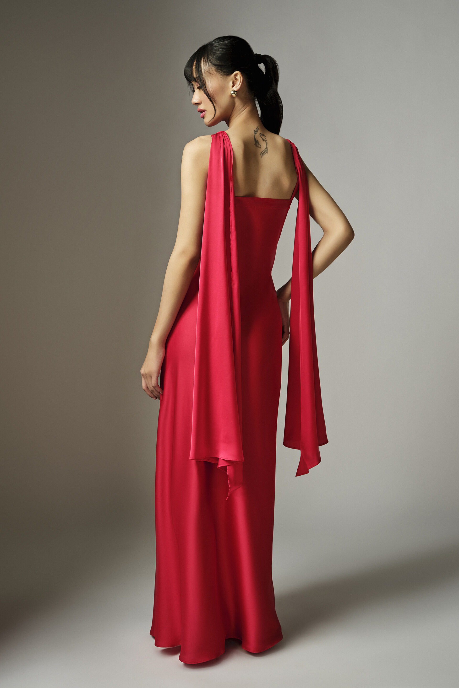 Red Flame Satin Maxi Dress, Red, image 6